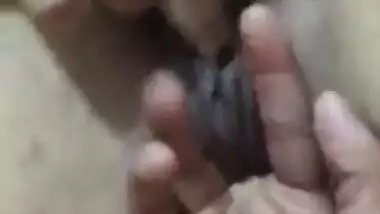 Hubby fingering his horny wife pussy and she moaning loud