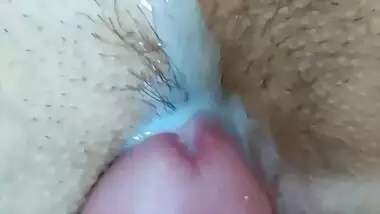 Slowly fucking my stepmom's hairy pussy. Homemade porn. She has a tight and wet butterfly pussy