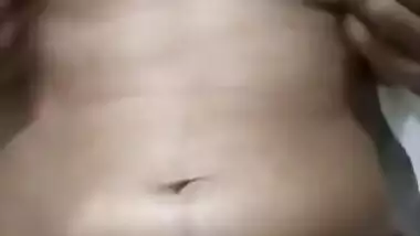 Horny desi girl fingering her hairy pussy and showing boobs to lover