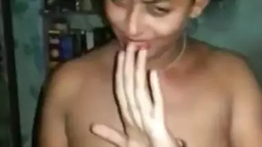 Obedient Desi wife with naked XXX boobs stays in front of her lover