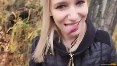 My teen stepsister loves to fuck and swallow cum outdoors. - POV