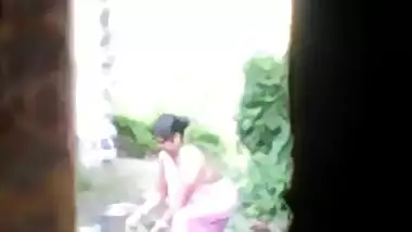 Desi boudi outdoor bath