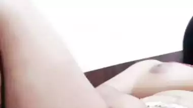 Cute girlfriend rubbing pussy and boobs show on video call