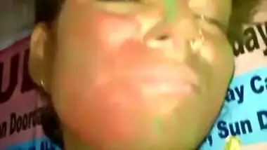 Slim house wife enjoy home sex with her husband on Holi