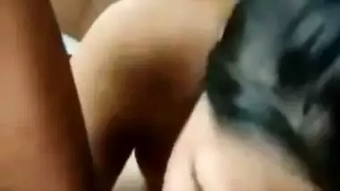 Small boobs girlfriend gives blowjob and sucks balls