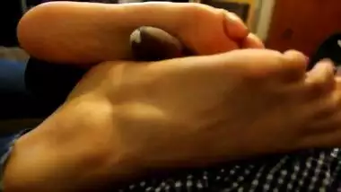 Indian desi friend giving me a footjob blue nails