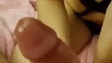 Cute wife edging and teasing her hubby
