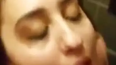 Small cock cum facial in public toilet to NRI Milf