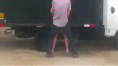 NRI girl sucks and fucks her boyfriend behind a truck